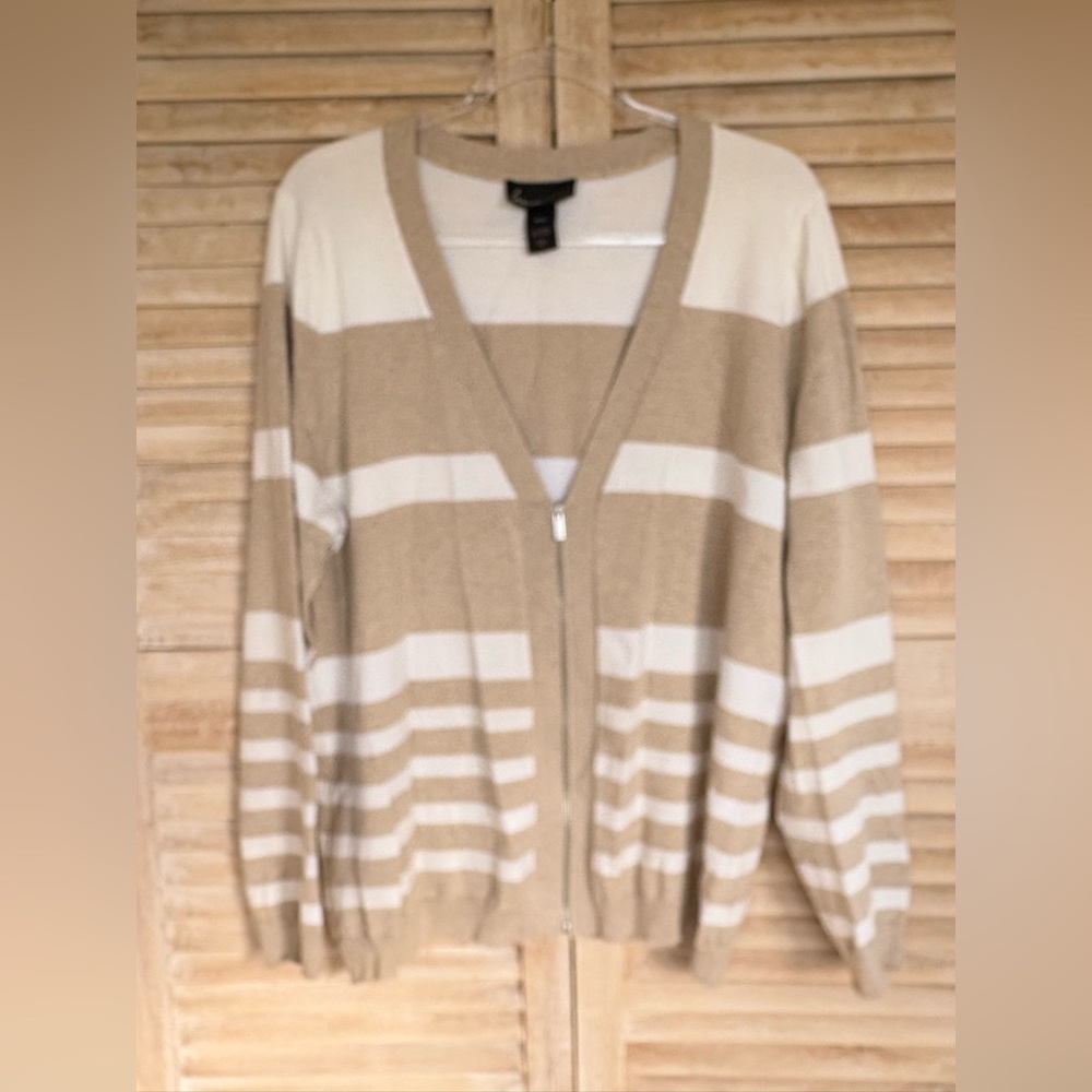 Lane Bryant Cream and Tan Knit Cardigan